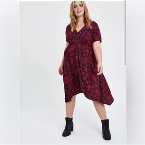 Torrid dress womens 0 Large NEW navy blue red floral button front midi dress